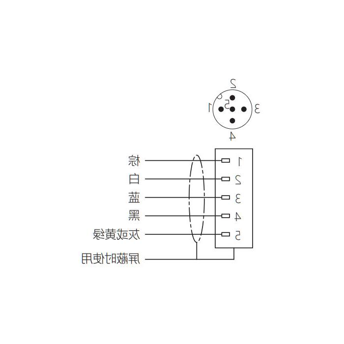 M12 5Pin、公头直型、单端预铸电缆、防焊渣PUR材质、黄色护套、64T071-XXX